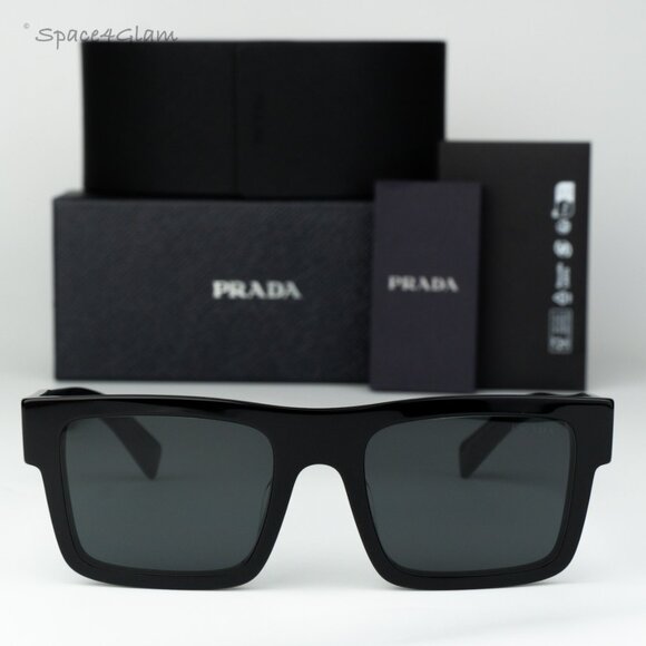 Prada Men Sunglasses Black Grey Rectangle PR19WSF 1AB5S0 NEW AUTHENTIC - Picture 1 of 8